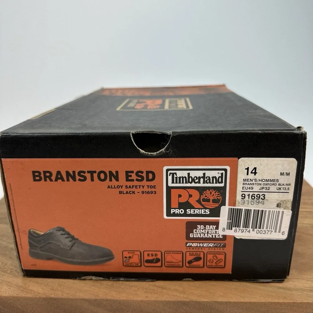 New Mens Timberland Pro Branston Black Oxford Alloy Safety Toe Shoes Sz 14‎ M